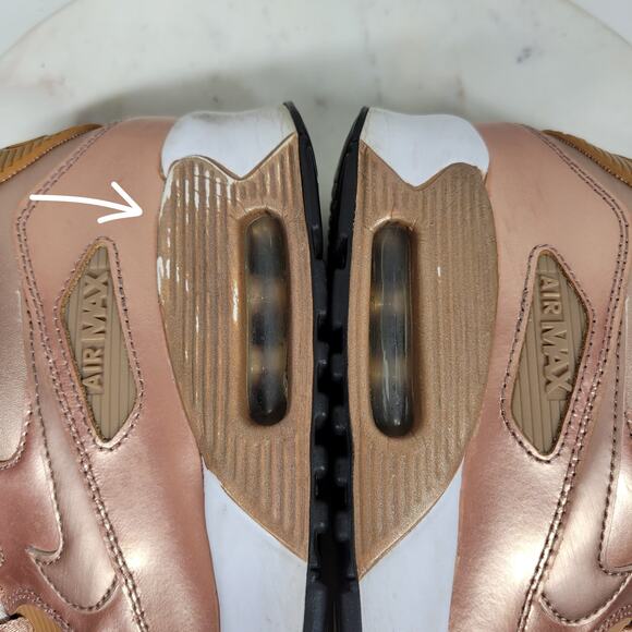 Nike Air Max 90 SE Girls 7Y Metallic Pack Bronze Leather Athletic Shoe Sneaker - Picture 8 of 16